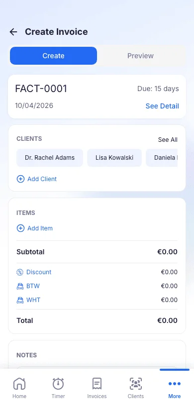 Create invoice screen