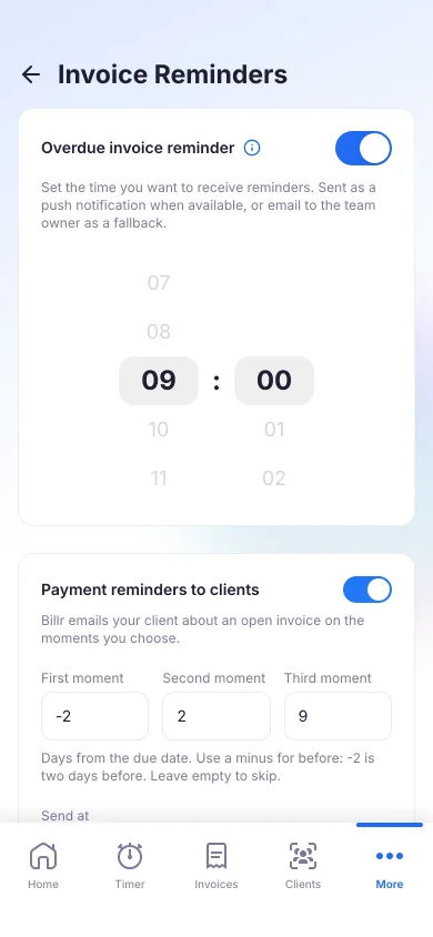 Up to three payment reminders